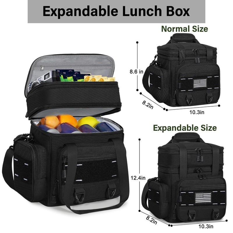 TENKIST Expandable Tactical Lunch Box, Large Insulated Lunch Cooler Bag