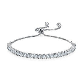 MINDDHA 14K White Gold Plated Cubic Zirconia Tennis Bracelet – Elegant CZ Tennis Bracelet for Women, Thin, Dainty, & Classic, Available in Yellow and White Gold Options, Adjustable Slider