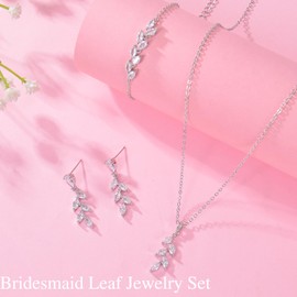 DHQH Bridesmaid Jewelry Sets for Wedding Bridesmaid Leaf Necklace Earrings Bracelet Set Gifts I Couldn’t Tie a Knot Without You Wedding Bridesmaid Proposal Jewelry Gifts for Women, Copper, Cubic Zirconia