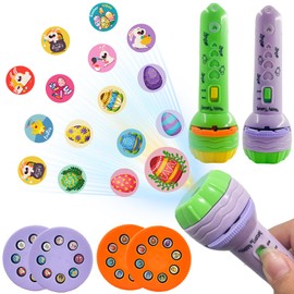 2 x Easter Projector Torch Children, Children's Story Torch, Easter Child Projection Flashlight with 16 Patterns, Cartoon Children's Projector Torch, for Easter Children Gifts