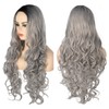 Topcosplay Ombre Grey Wigs For Women Long Wavy Curly Wig