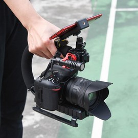 Handheld Camera Stabilizer Grip, Universal U Shaped Handle Works with DSLR, Mirrorless& Video Cameras, Foldable Design with Extra Mounting Holes for Accessories