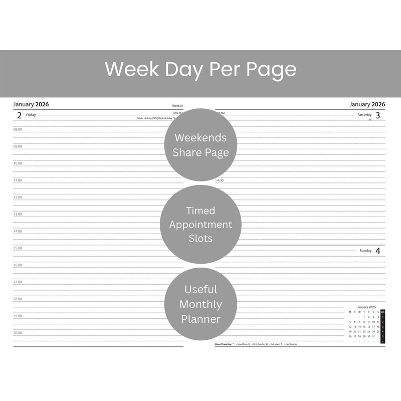 2026 A6 Diary Week Day Per Page - Grey Faux