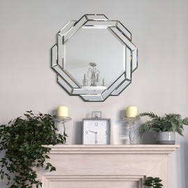 Empire Art Direct 24" Interlaced Helicoid Wall Mirror for Home Decor, Round Beveled Mirror, Framed Hexagon Mirror,Decorative Mirror, Ready to Hang, Living Room, Bathroom, Vanity, Clear