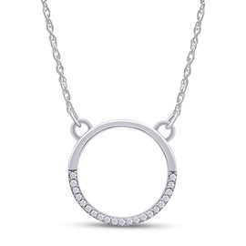 1/20 Carat CT.t.w Round Cut Diamond Accent Circle Pendant Necklace In 14k White Gold Over Sterling Silver, 18" Chain (I-J Color, I2-I3 Clarity, 0.05 Cttw)