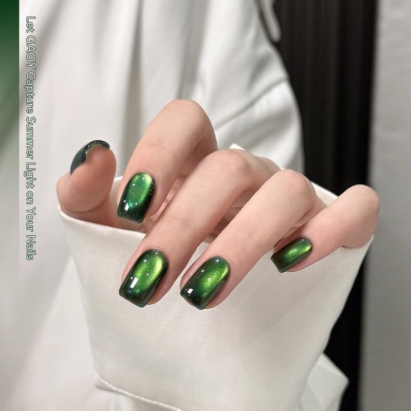 Green Cat Eye Gel Nail Polish, 16ml Holographic Glitter Gel