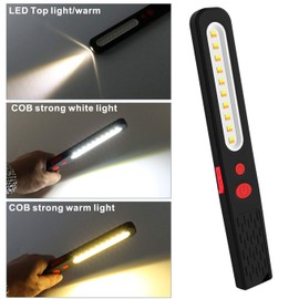LED Work Light, 2-in-1 Super Bright Two-Tone Combination Light with 3 W COB LED Torch Inspection Lamp, Ultra Thin with Double Magnetic Base for Repair, Garage, Camping, Emergency Lighting