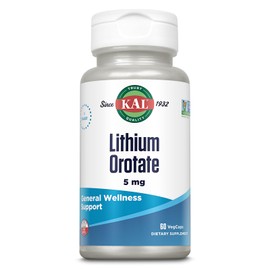 KAL Lithium Orotate 5mg | Low Serving of Chelated Lithium Orotate for Bioavailability & Mood Support | in Organic Rice Bran Extract Base | 60 VegCaps