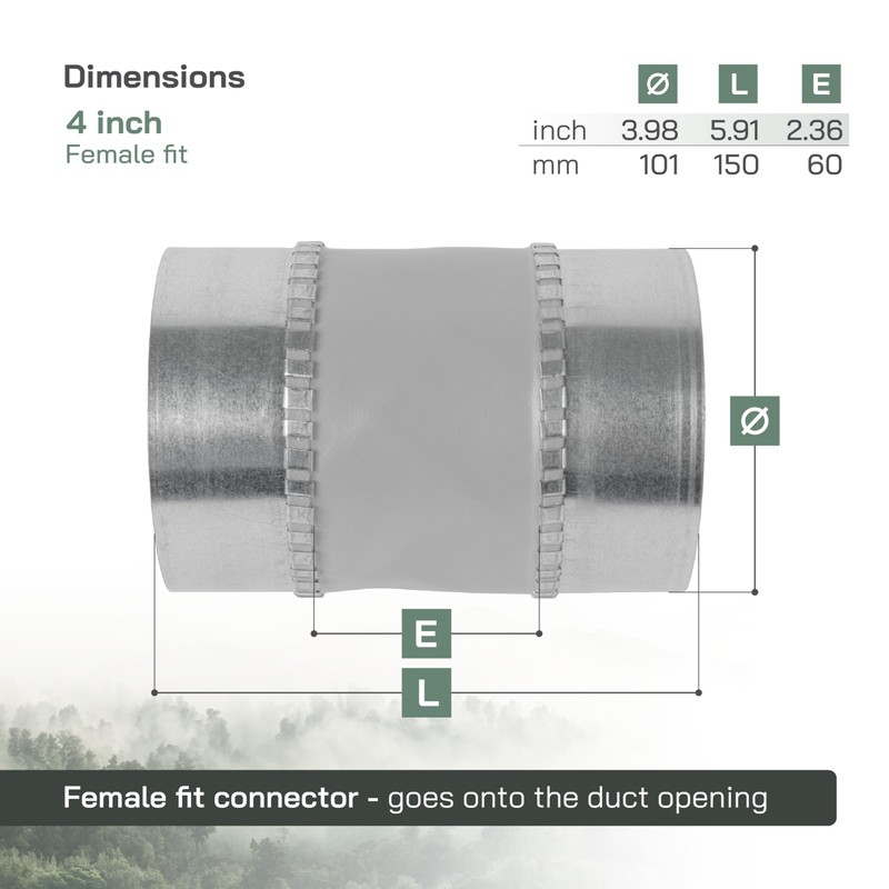 Vent Systems 4" Inch Flexible Vibration-Reducing Female Fit Duct Connector