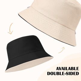 TOMEEK Fishing Hat Men's Bucket Hat Women's Sun Hat Reversible Fishing Hats Cotton Summer Hat Unisex Fishing Hat Double-Sided Leisure Hat Foldable Plain, Black Beige