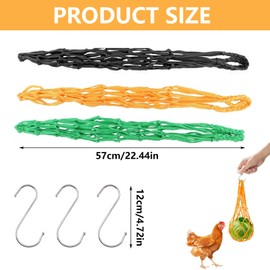 3 PCS Chicken Vegetable String Bag, Hanging Cabbage Feeder for Hens and Parrots Durable Vegetable, Chicken Cabbage Feeder Treat Feeding Tool for Duck Birds for Poultry Hens Goose