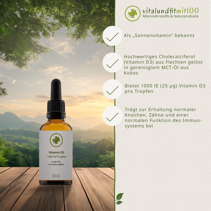 Vitamin D3 Drops 50 ml (Cholecalciferol) - 1,000 IU per