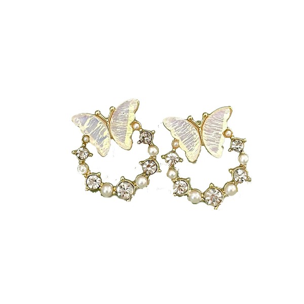 Butterfly Earrings for Women Pearl Earrings Studs Butterfly Pearl Rhinestone