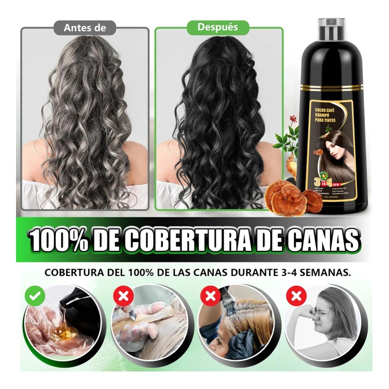 Shampoo Tinte Instantaneo Cubre Canas Extracto Plantas 500ml