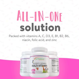 NutraBulk Children's Chewable Multi-Vitamin Tablets for Kids to Support Immune, Bone, and Brain, Contains All Natural Vitamins, Minerals, B Complex. Cherry Flavor (1000 Count)