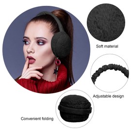 Draftor Women Earmuffs,2Pcs Winter Ear Muffs Adjustable Faux Fur Ear Warmer Warm Windproof Plush Earmuffs Foldable For Men Girl Thanksgiving(One Size Black+White)