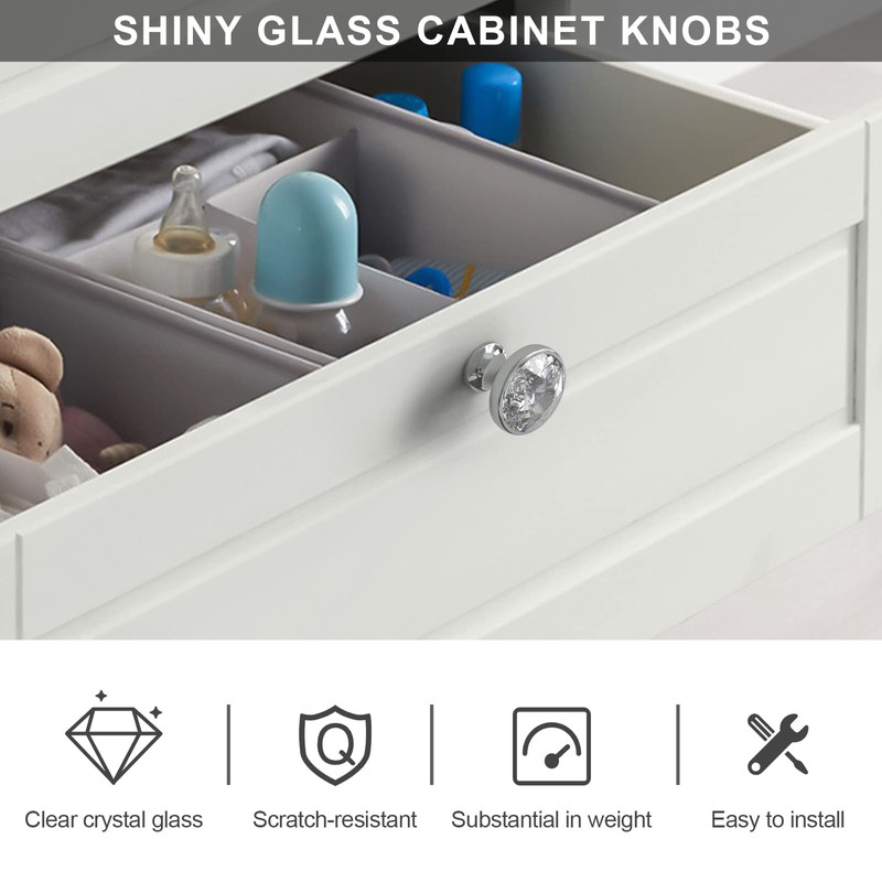 Alzassbg 6 Pack Clear Crystal with Nickel Plated Base Cabinet
