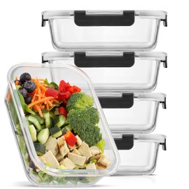 JoyJolt JoyJolt Glass Food Storage Containers with Lids. 5 Pack Glass Meal Prep Containers Reusable 35oz Single Compartment Airtight Container Set. Lunch Containers for Adults and Kitchen Storage Containers