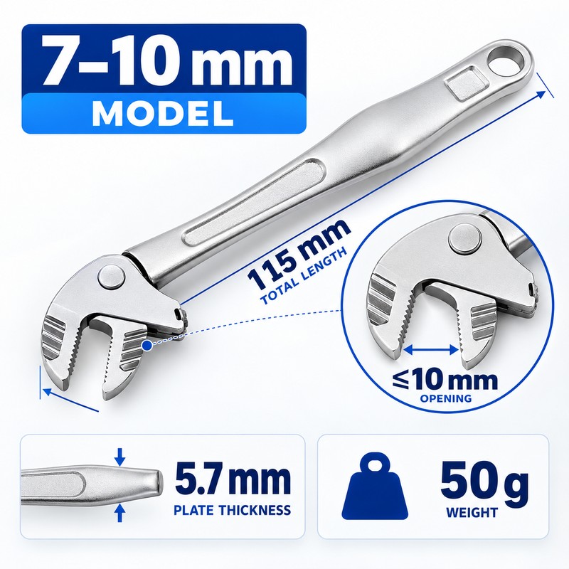 7-10mm Self-Adjusting Ratchet Wrench with Crab Claw Jaw and 30°