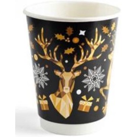 We Can Source It Ltd - 8oz Christmas Paper Coffee Cups - Festive Double Walled Takeaway Cups - 100 Cups with White Lids
