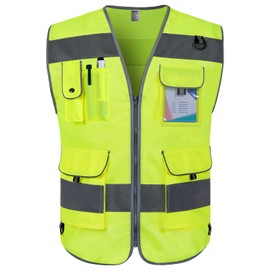 TCCFCCT High Visibility Safety Vest for Men Women 9 Pockets Hi Vis Reflective Vest for Safety, Work Vest with Reflective Strips, Meets ANSI/ISEA Standards, (Yellow, 4X-Large)