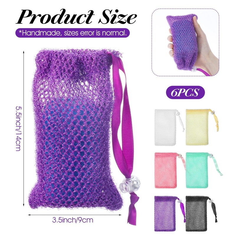 6Pcs Soap Bags for Soap Bars, Bar Soap Holder for