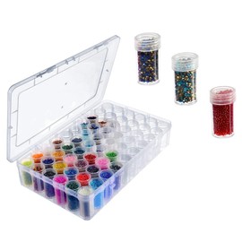 siawadeky Accessory Box, Cylindrical Shape, 60 Round Jars, Clear Bead Case, Diamond Art Organizer, Jewelry Box, Hobby Supplies, Nail Case, Clear Case, Parts, Compact Storage