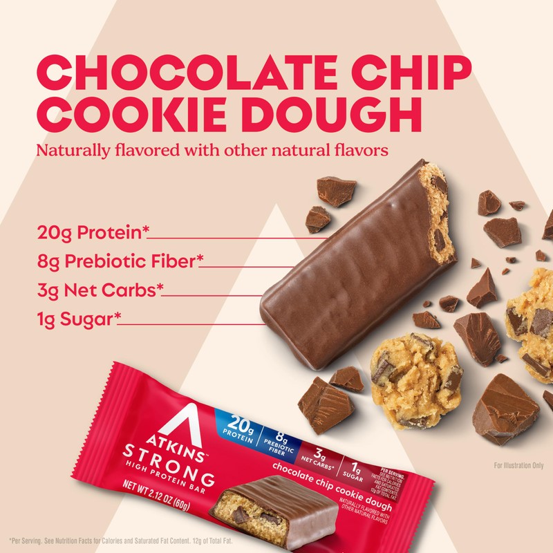 Atkins Strong Chocolate Chip Cookie Dough High Protein Bars, 20g