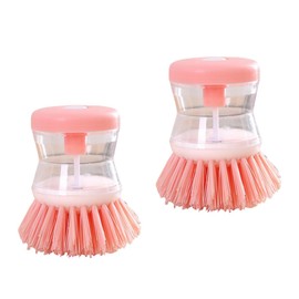 Dish Brush with Soap Dispenser for Dishes, Pots, Pans – Kitchen & Sink Scrubbing, Pink (2-Pack)
