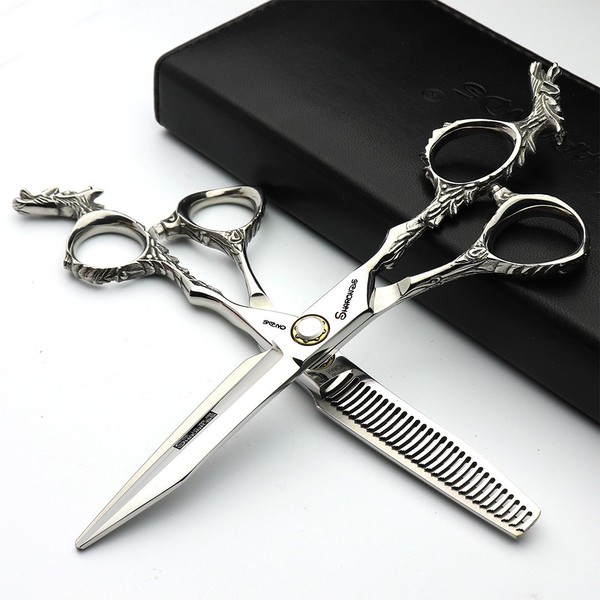 6 Inch Hairstyle Studio Styling Scissors Hairdressing Professional Scissors Japan Hairdresser Chinese Dragon Design Shaft Scissors Tools