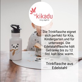 kikadu Panda Water Bottle Silver Grey - Children's Tableware, BPA-Free, with Cute Prints, Capacity 350 ml