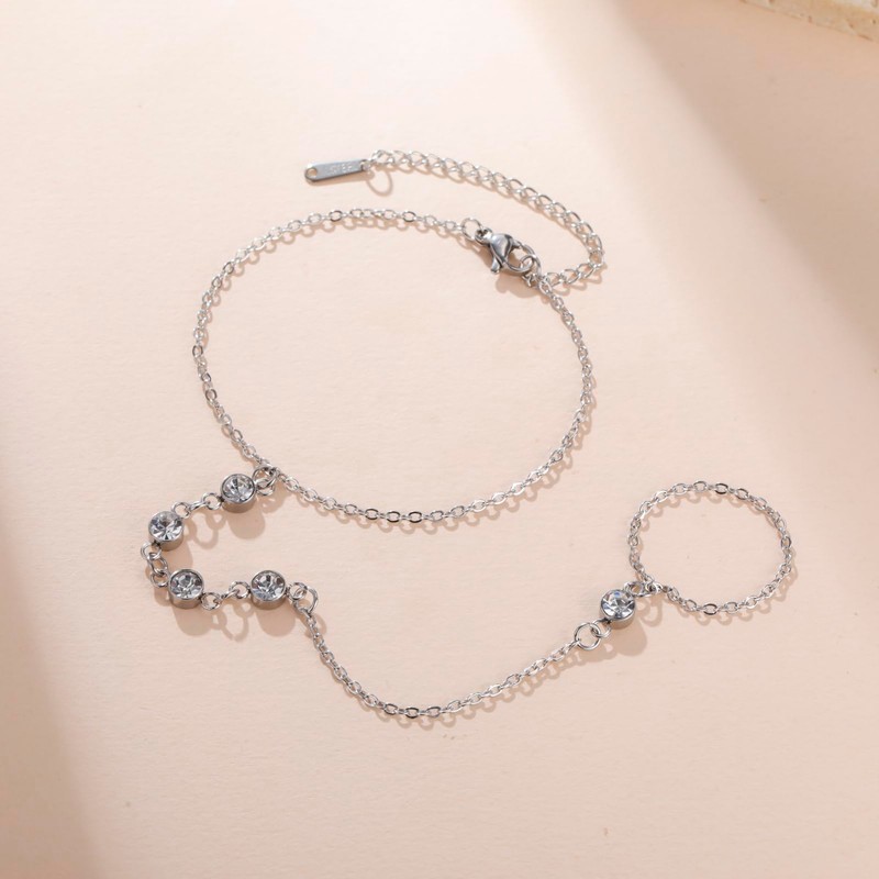 Amaxer Trendy Clear Zircon Hand Chain Bracelet for Women Stainless