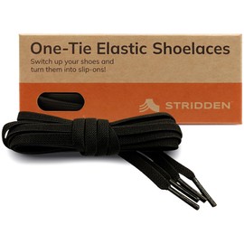 STRIDDEN 1 Pair One-Tie Elastic Flat Shoelaces for Sneakers Boots, Eco-Positive Stretch Lace Turns Shoes Into Slip-Ons/No-Tie, Black/40in