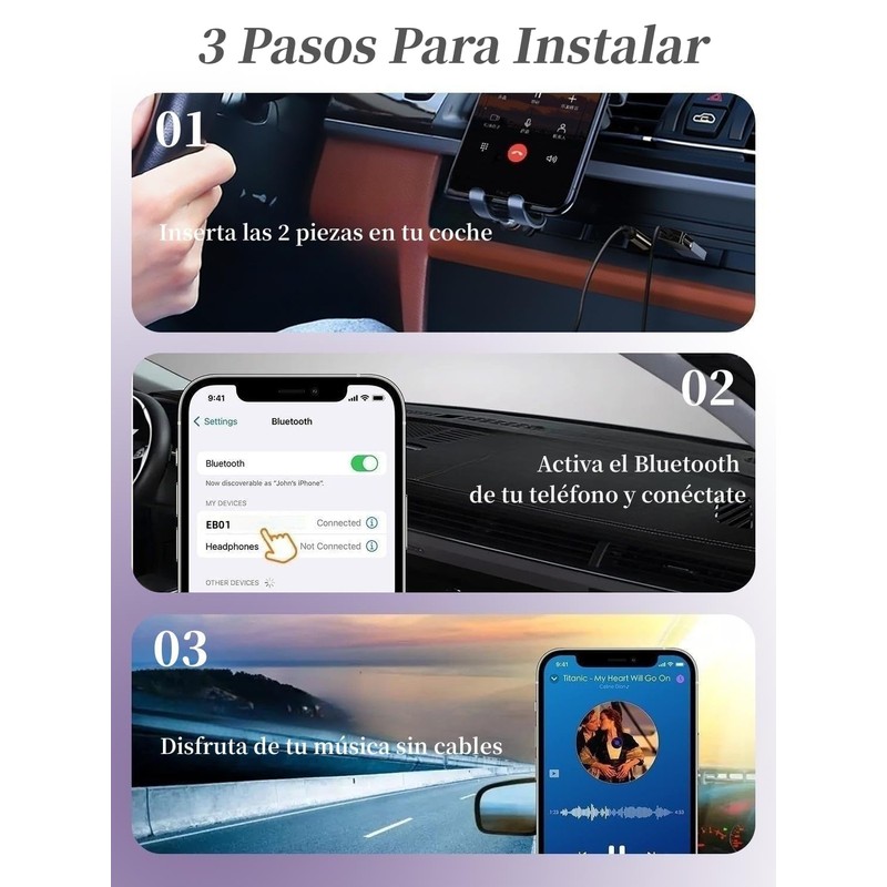 Bluetooth Audio Adapter Auto,Receptor Bluetooth 5.0 para Auto,Receptor bluetooth Micrófono