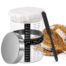 BTBHIHO 4-Piece Sourdough Starter Set, 1200 ml Sourdough Fermentation Jar Set, Sourdough Fermentation Jar with Scale, Fermentation Bottle, Stirring Rod and Fabric Cover, for Bread Dessert Sourdough