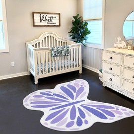 Topotdor Cute Butterfly Kids Rugs for Girls Bedroom, Toddler Nursery Rug Soft Washable Kids Area Rug for Butterfly Living Room Playroom Decor, Purple 35 x 43 inch