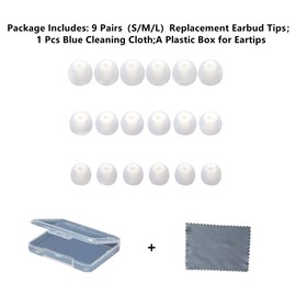 CYADCI Earbud Tips Silicone Replacement Earbud Tips Earbud Covers Ear Gels Fit for Inner Hole from 3.8mm - 5.1mm Earphones, 9 Pairs Earbud Replacements Tips S/M/L,Clear White
