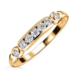 TJC Moissanite Seven Stone Ring for Women in Yellow Gold Plated 925 Sterling Silver Size V Channel Setting Metal Wt. 1.65 Grams