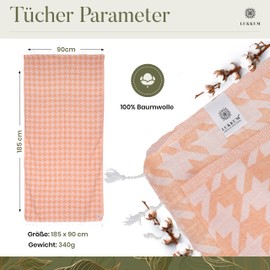 Lukkum® Oeko-Tex® Leopard Pattern Leo Peshtemal Beach Towel Sauna Towel Bath Towel Hammam Towel Large Cotton Shower Towel Hand Towel Fouta Pareo Yoga Blanket Sports Towel Sarong (Peach Fuzz, Pepita