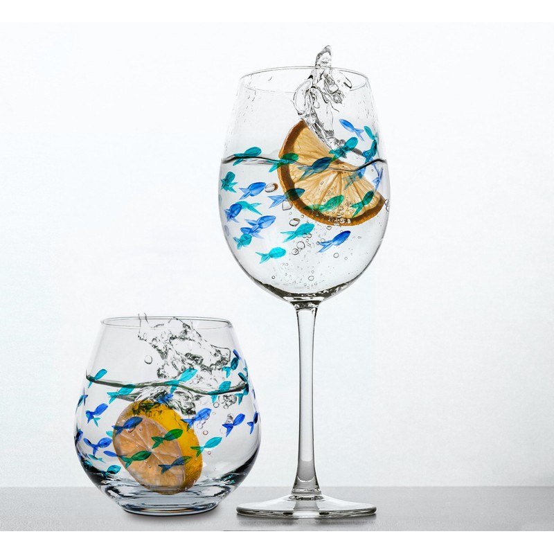 Abbott Collection Blue/Green Fish Stemless Goblet, 1 Count (Pack of