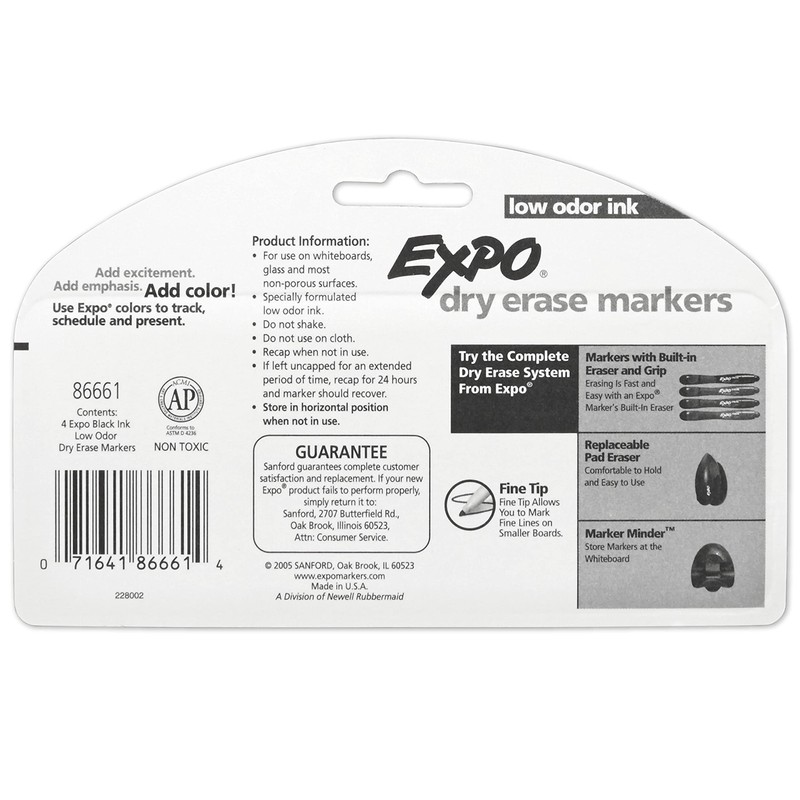 EXPO Low Odor Dry Erase Markers Fine Tip Black 4