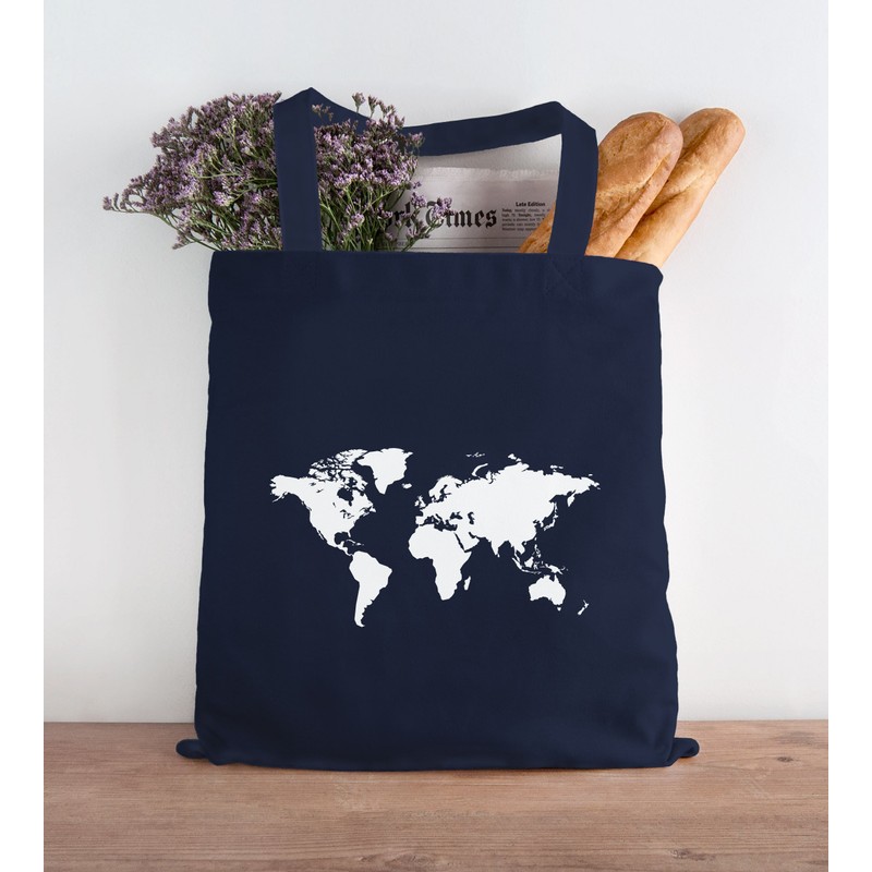 Autiga Cotton Bag World Map Fabric Bag Jute Bag Cotton
