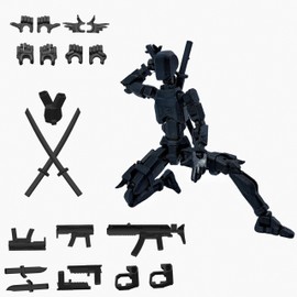 Outgoto Pre-Assembly 3D Printed 5.54'' Dummy13 Action Figure, Multi-Jointed Tian13, Articulated T13 Desktop Decoration,12 in 1 Accessories, Best Birthday Festival Gift (Black+Black)