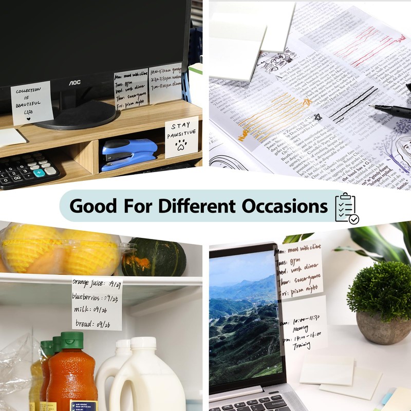 Transparent Sticky Notes, 3x3 inch Clear Sticky Notes, Self-Adhesive Waterproof