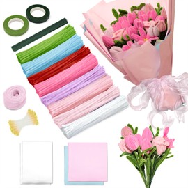 Set di pulizia per pipe, 500 pezzi, 8 colori, per la produzione di bouquet, carta floreale, nastri, stoppini, aste, fiori creativi fai da te (rosa)