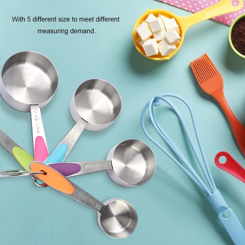 5pcs Stainless Steel Thermal Insulation Measuring Scale Cups Set Kitchen