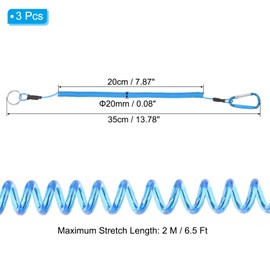 PATIKIL 6.5ft Spring Fishing Lanyard, 3 Pack Retractable Coiled Tether Spiral Coil Keychain Cord with Metal Clip & Split Ring for Pliers Boating Fly Fishing, Blue