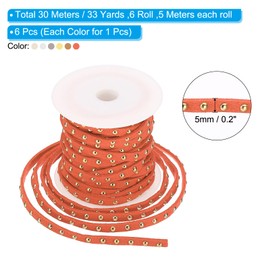 PATIKIL 32.8 Yards Studded Faux Suede Cord Rope for Jewelry Making, 6Pcs Each 5m 5mm Flat Leather Lace Beading String Ribbon Gold Rivets, White/Beige/Grey/Light Brown/Yellow/Dark Yellow