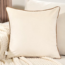 Aeckself 20 x 20 Inch White Gold Plaid Geometric Lines Embroidery Velvet Cushion Case Luxury Modern Square Throw Pillow Cover Decorative Pillow for Couch Living Room Bedroom Car 50 x 50cm