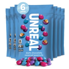 UNREAL Dark Chocolate Peanut Gems - Certified Vegan Fair Trade, Non-GMO - Made with Gluten Free Ingredients and Colors from Nature - No Sugar Alcohols or Soy - 6 Bags